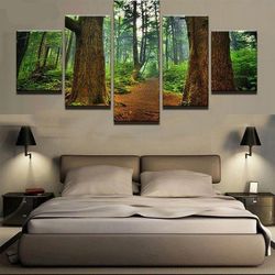 forest walk 01 nature 5 pieces canvas wall art, large framed 5 panel canvas wall art