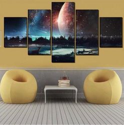 galaxy deer canvas home decor space animal nature 5 pieces canvas wall art, large framed 5 panel canvas wall art