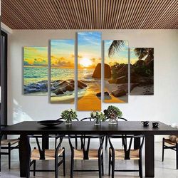 island beach sunrise canvas set wall art beach nature 5 pieces canvas wall art, large framed 5 panel canvas wall art