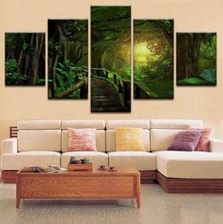 magical forest trees canvas home decor magic woods nature 5 pieces canvas wall art, large framed 5 panel canvas wall art