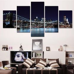 new york city landscape nature 5 pieces canvas wall art, large framed 5 panel canvas wall art