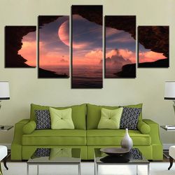 Planet And Sunshine Nature 5 Pieces Canvas Wall Art, Large Framed 5 Panel Canvas Wall Art