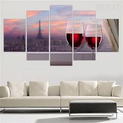 red wine city landscape nature 5 pieces canvas wall art, large framed 5 panel canvas wall art