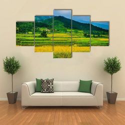 Rice Fields On Terraced Of Vietnam Nature 5 Pieces Canvas Wall Art, Large Framed 5 Panel Canvas Wall Art