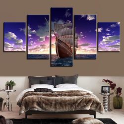 sailboat sunset seascape nature 5 pieces canvas wall art, large framed 5 panel canvas wall art
