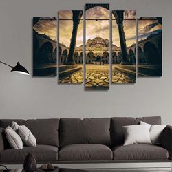 Sultan Ahmed Mosque 01 Nature 5 Pieces Canvas Wall Art, Large Framed 5 Panel Canvas Wall Art