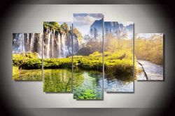 sunny point falls nature 5 pieces canvas wall art, large framed 5 panel canvas wall art