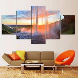 sunset falls nature 5 pieces canvas wall art, large framed 5 panel canvas wall art