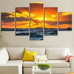 Sunset In The Clouds Nature 5 Pieces Canvas Wall Art, Large Framed 5 Panel Canvas Wall Art