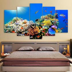 Tropical Sea Coral Reef Nature 5 Pieces Canvas Wall Art, Large Framed 5 Panel Canvas Wall Art