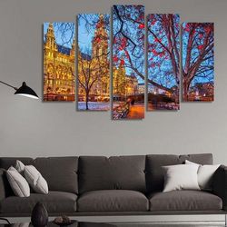 vienna town hall nature 5 pieces canvas wall art, large framed 5 panel canvas wall art