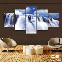 white niagara falls nature 5 pieces canvas wall art, large framed 5 panel canvas wall art