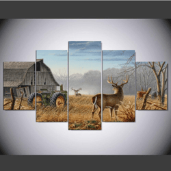 Whitetail Deer 2 Animal 5 Pieces Canvas Wall Art, Large Framed 5 Panel Canvas Wall Art