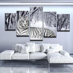 Bengal Tiger Animal 5 Pieces Canvas Wall Art, Large Framed 5 Panel Canvas Wall Art