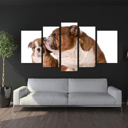 Bulldog Animal Dog Puppy Animal 5 Pieces Canvas Wall Art, Large Framed 5 Panel Canvas Wall Art