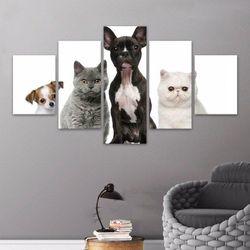 cats dogs canvas home decor beautiful pets animal 5 pieces canvas wall art, large framed 5 panel canvas wall art