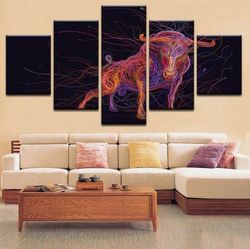 colorful ox abstract canvas home decor ox abstract animal 5 pieces canvas wall art, large framed 5 panel canvas wall art