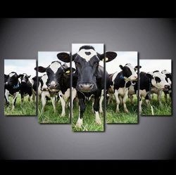country black cows canvas set cow animal 5 pieces canvas wall art, large framed 5 panel canvas wall art