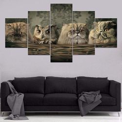 cute cats owl canvas home decor beautiful animals cats animal 5 pieces canvas wall art, large framed 5 panel canvas wall