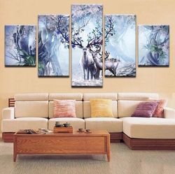 deer trees canvas home decor tree animals deer abstract animal 5 pieces canvas wall art, large framed 5 panel canvas wal