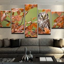 fall owl animal 5 pieces canvas wall art, large framed 5 panel canvas wall art