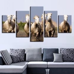 Horse Group Animal 5 Pieces Canvas Wall Art, Large Framed 5 Panel Canvas Wall Art