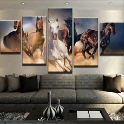 Horse Stampede Animal 5 Pieces Canvas Wall Art, Large Framed 5 Panel Canvas Wall Art