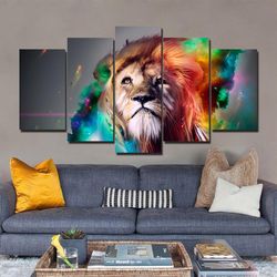 leo lion constellation zodiac space galaxy animal 5 pieces canvas wall art, large framed 5 panel canvas wall art