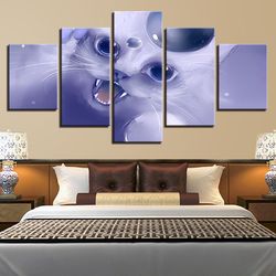 Lovely Cat Animal 5 Pieces Canvas Wall Art, Large Framed 5 Panel Canvas Wall Art