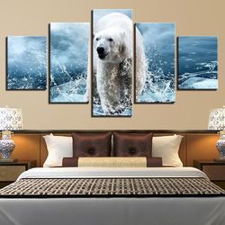 polar bear 1 animal canvas wall art 5 pieces canvas wall art, large framed 5 panel canvas wall art