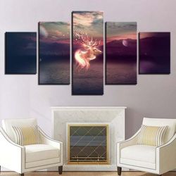 Spirit Deer Abstract Animal 5 Pieces Canvas Wall Art, Large Framed 5 Panel Canvas Wall Art