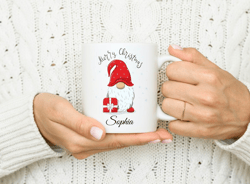 personalised christmas gonk gnome mug / cute christmas gift mug / unique red little christmas gnome