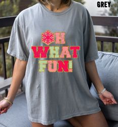 Oh What Fun Christmas Oversized Vintage Tshirt, Pink Christmas Shirt, Glitter Christmas Shirt