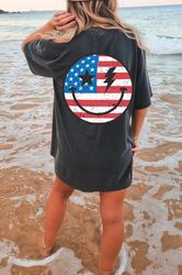 Retro American Flag Smiley Face Oversized Vintage T-Shirt, Retro Smiley Face Shirt, Retro America Tshirt
