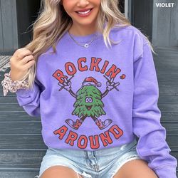 Rockin Around Christmas Comfort Colors Crewneck, Santa Baby Oversized Christmas Crewneck, Oversized Holiday Sweater