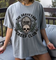 The Graveyard Creep Club Oversized Vintage T Shirt, Halloween Shirt, Comfort Colors Tshirt 1