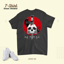White Skull Grim Reaper Red Moon Halloween Blood Black Crow Unisex Standard T-Shirt
