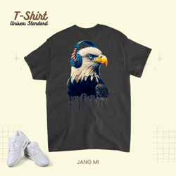 American Bald Eagle Wearing Flag Headphones Rock and Roll, T-Shirt, Unisex Standard T-Shirt