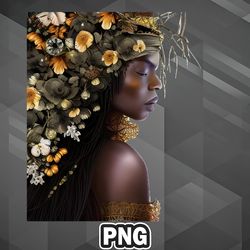 African PNG Black Woman In Flower Headdress PNG For Sublimation Print