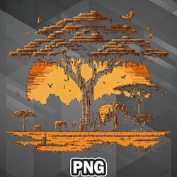 African PNG Serengeti National Park Pixel Art PNG For Sublimation Print Digital For Silhoette