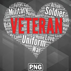 Army PNG Veteran Heart Shape Word Cloud Design design PNG For Sublimation Print Transparent For Decor