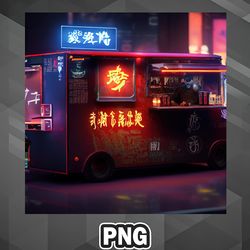 Asian PNG Cyberpunk Tokyo Ramen Food Truck Japan Asian Country Culture PNG For Sublimation Print Trendy For Apparel, Mug