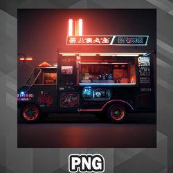 Asian PNG Cyberpunk Tokyo Ramen Food Truck Japan Asian Country Culture PNG For Sublimation Print Best For Craft