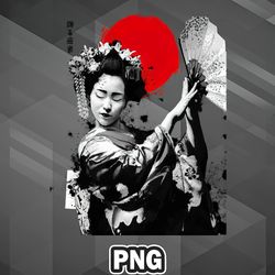 Asian PNG Dancing Geisha Sun Fan Woman Kimono Japan Asian Country Culture PNG For Sublimation Print Digital For Silhoett