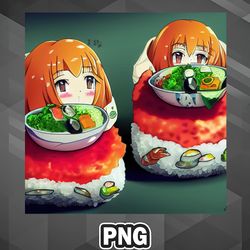 Asian PNG Kawaii Anime Sushi Cute Little Girl Food Asian Country Culture PNG For Sublimation Print High Resolution For A