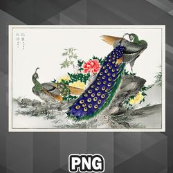 Asian PNG Peacock and Peony Japanese Artwork Japan Asian Country Culture PNG For Sublimation Print Transparent For Cricu