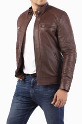 Men's Casual Signature Diamond Lambskin Leather Jacket in Classic Brown - Timeless Style and Unmatched Comfort