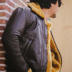 Premium Quality Shearling Fur Leather Jacket-Brown
