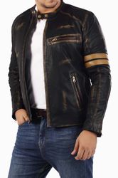 Cafe Racer Black Leather Jacket - Stylish Genuine Lambskin Outerwear for Men
