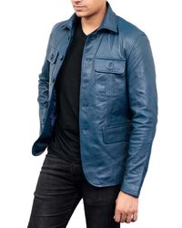Classic 2-Button Men's Lambskin Leather Blazer in Timeless Blue - Elegant and Versatile Fashion Piece for Every Occasion